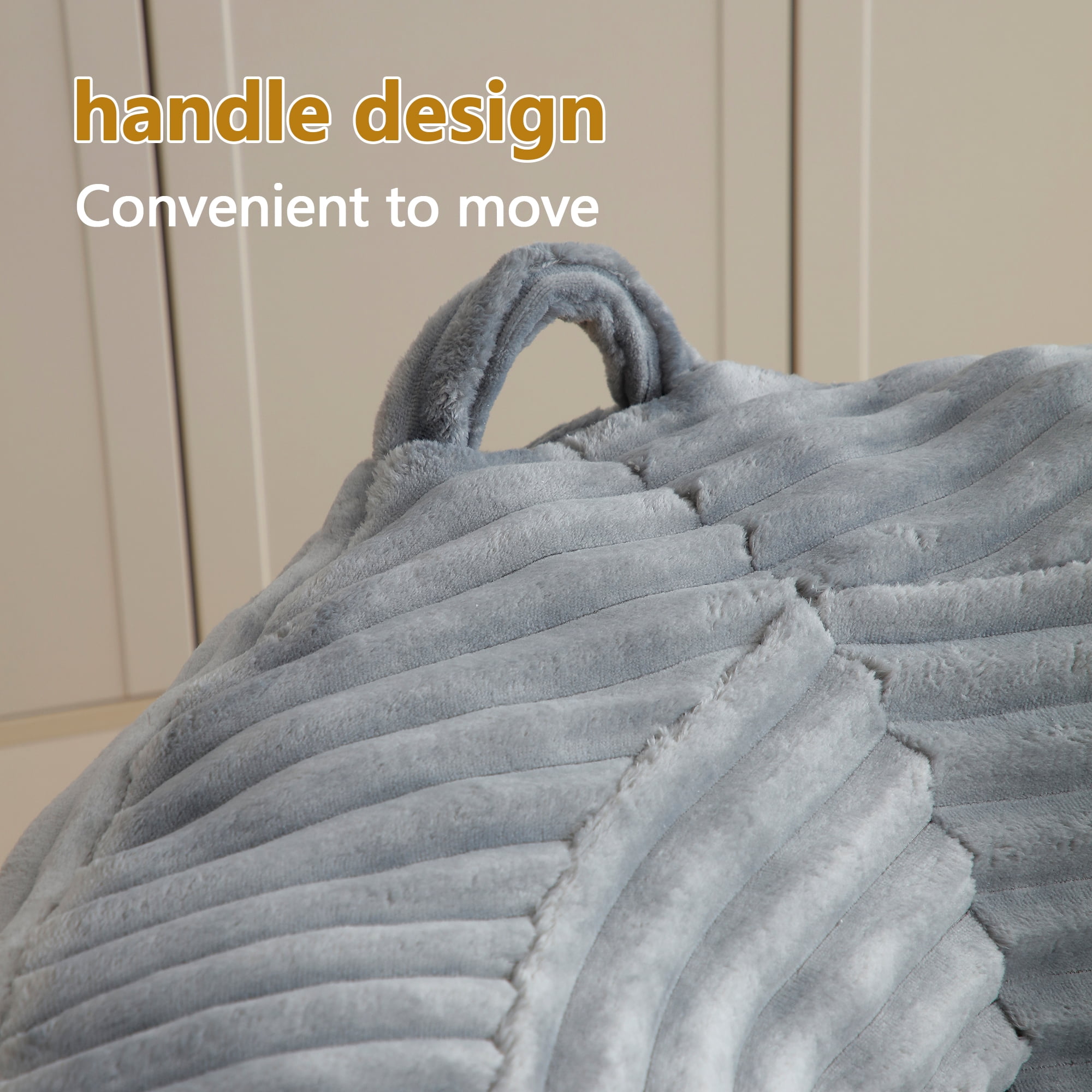 HIUU 45" Gray Bean Bag Chair for Adults with Pull String,Cozy Corduroy Memory Foam Chair,Oversized Bean Bag Chairs for Reading,Floor Beanbag Sofa