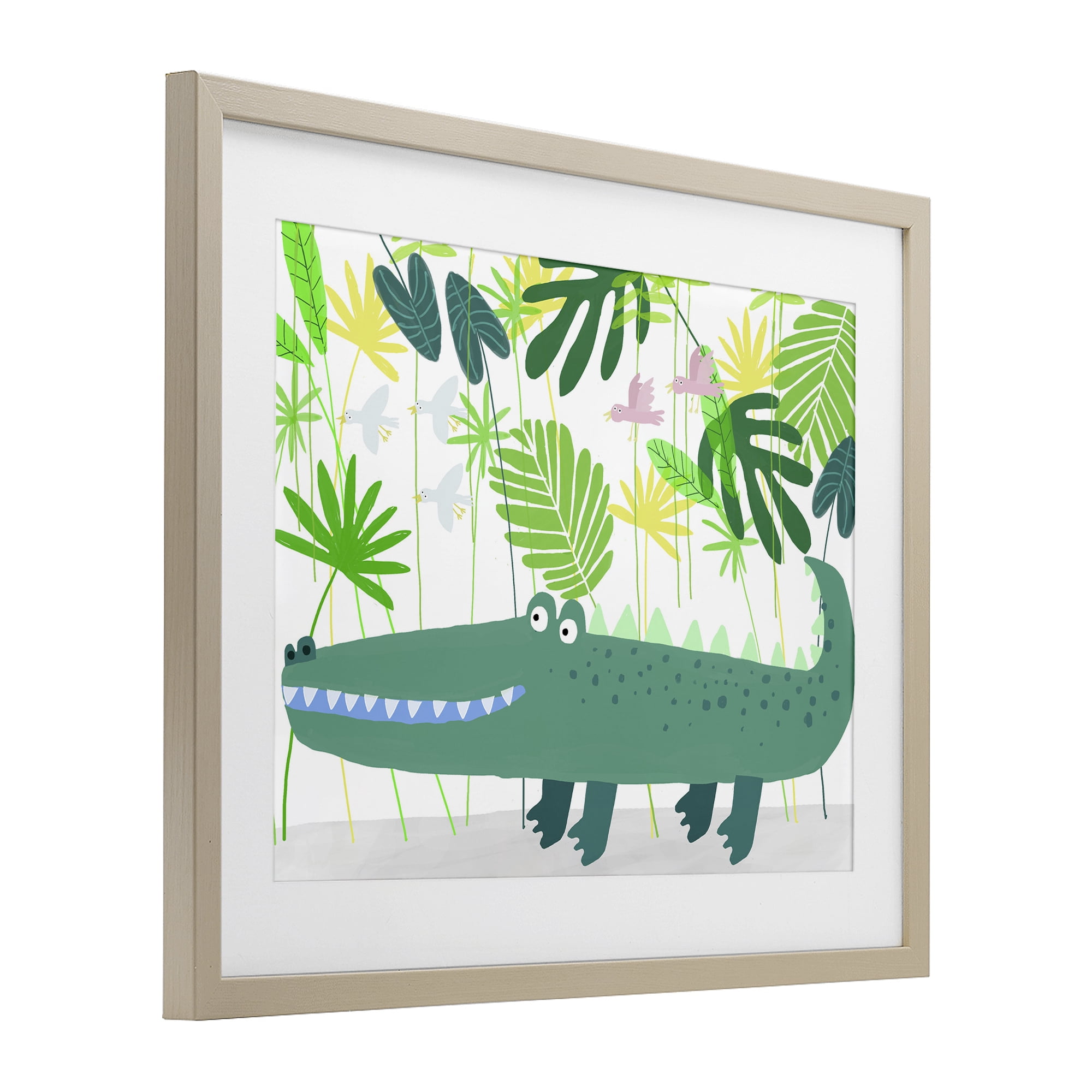 Stupell Industries Crocodile Jungle & Leaves Birch Framed Print Under Glass, design by Carla Daly