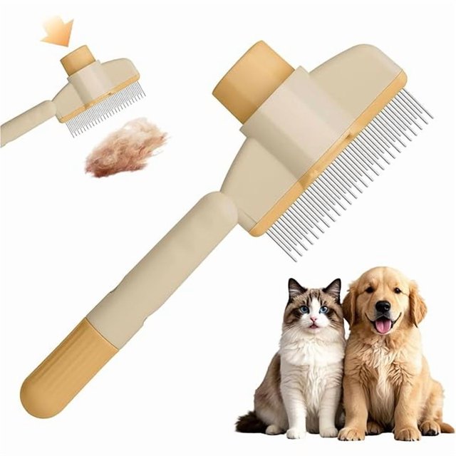 HAYAN Flea Comb for Cats & Dogs,Pet brush with one-touch bristle release,Knotting Combs for Short and Long Hair Cats & Dogs,Shedding Combs,Indoor Pet Grooming Care Tools(B-Yellow01)