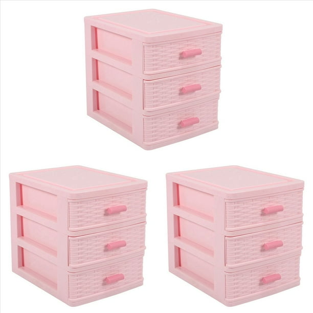 3X Plastic Cajón Diseñado para 3 Compartimentos, Caja para Guardar Joyas, Color Rosa