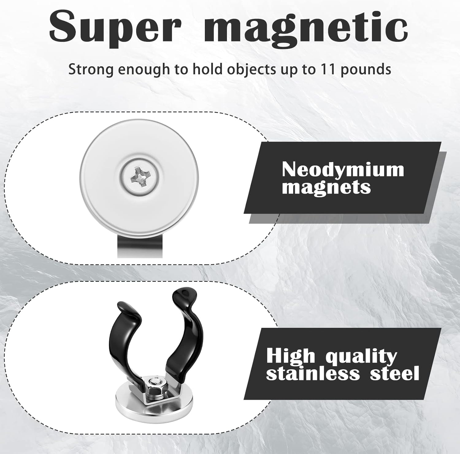 ABCISI Magnetic Hook Round Base, Magnet Fastener with Steel Clip, Chrome Plate Magnetic Tool Holder, Heavy Duty Holder for Indoor Outdoor Hanging Kitchen Home Organization(Black,4 Pcs)
