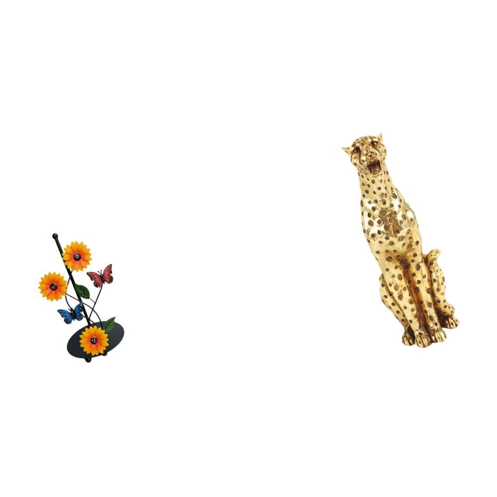 Fiocias Gold Cheetah Paper Towel Holder Dispenser Non Slip Vertical Tissue Holder Rack Animal Sculpture Decorative Table Centerpiece Tabletop Ornament for Off