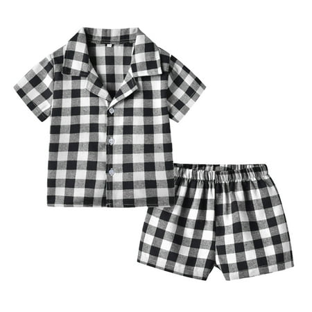 

GUNIA Kids Baby Boys Girls Pajamas Toddler Spring Summer Double Layer Gauze Plaid Short Sleeve Loungewear Outfits Leisure And Fashion Homewear Nightwear Sleepwears Sets