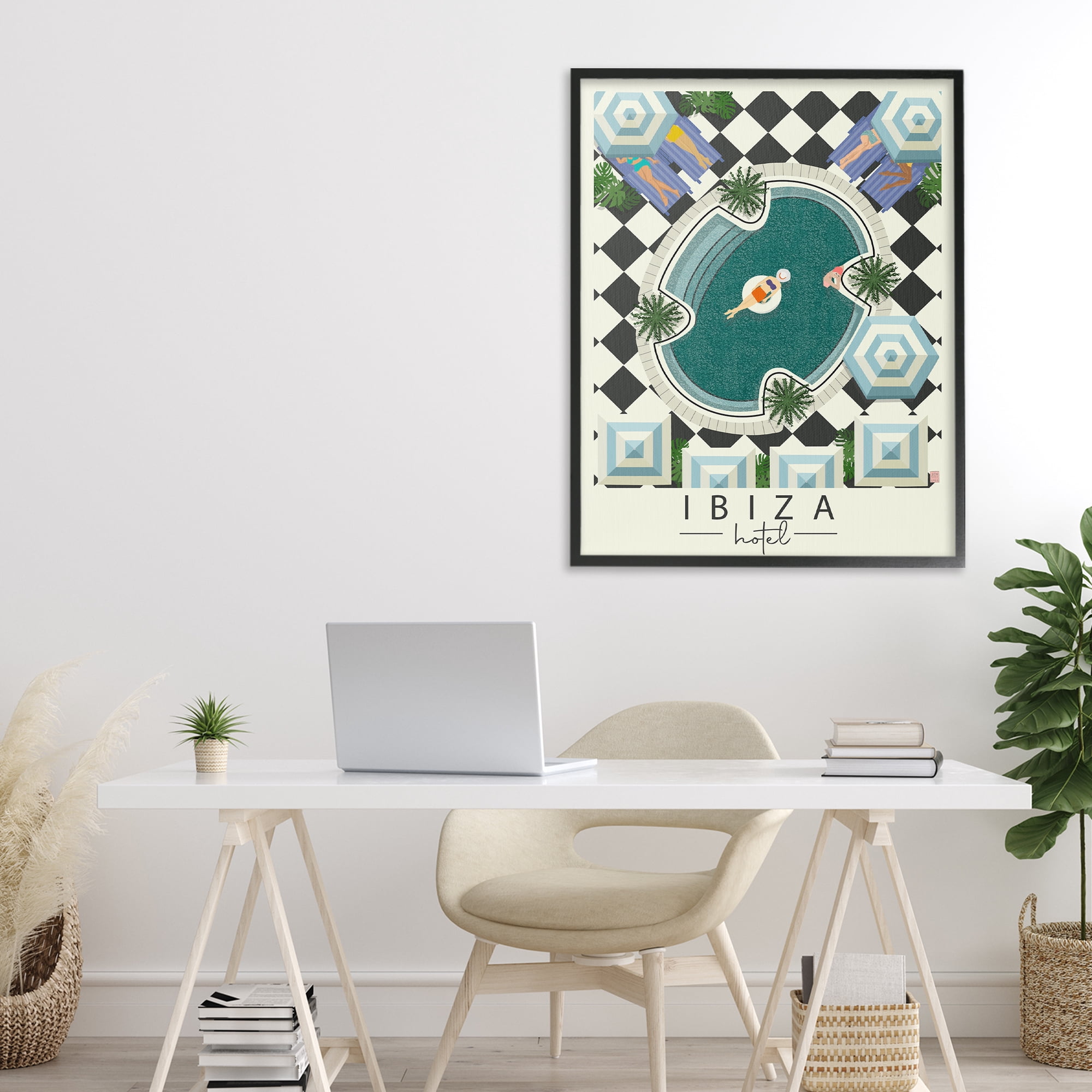 Stupell Industries Ibiza Hotel Aerial Pool Black Framed Giclee Art, design by Jen Bucheli