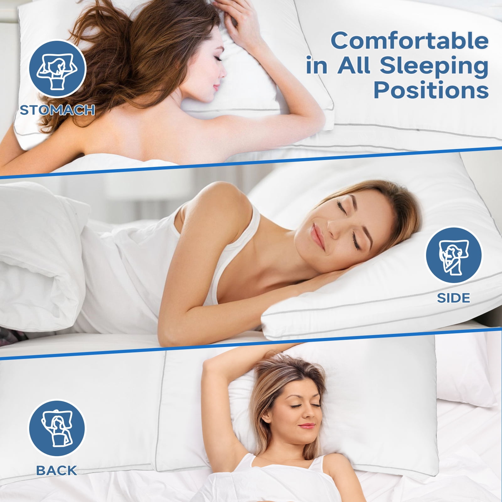 Pillows Queen Size Set of 2, Bed Pillows 2 Pack Hotel Quality, Gusseted Pillow for Back, Stomach or Side Sleepers, Double-Piping Seam Down Pillow