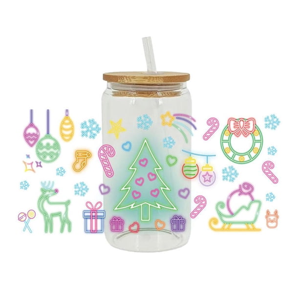 TQEHS Adhesivo de transferencia para vasos de vidrio con efecto DTF UV para Navidad, adhesivo para vasos de vidrio australiano X39C E5W8