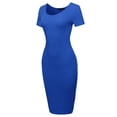 thumbnail image 2 of A2Y Women's Solid Fitted Classic Short Sleeve Premium Cotton Midi Dress Sapphire S, 2 of 5