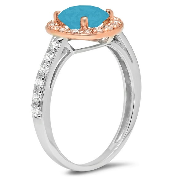 1.86 ct Round Cut Simulated Turquoise Solitaire with Accents Engagement Ring for Women in 18K White/Rose Gold