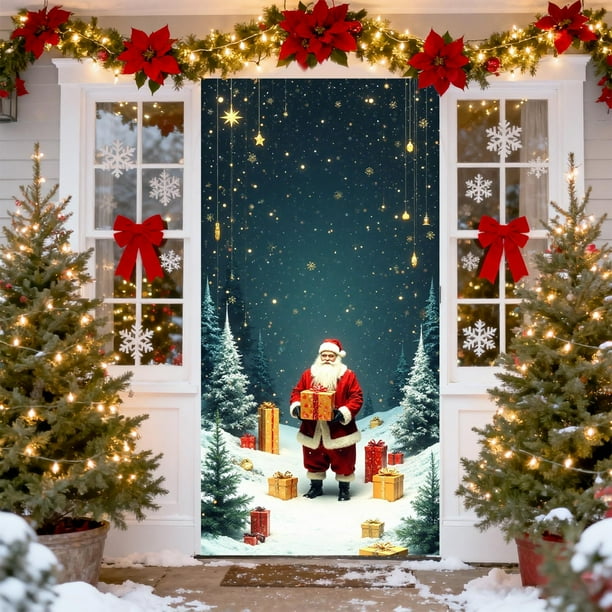 Herunwer Christmas Door Cover - Santa Claus Holiday Banner for Party Decoration