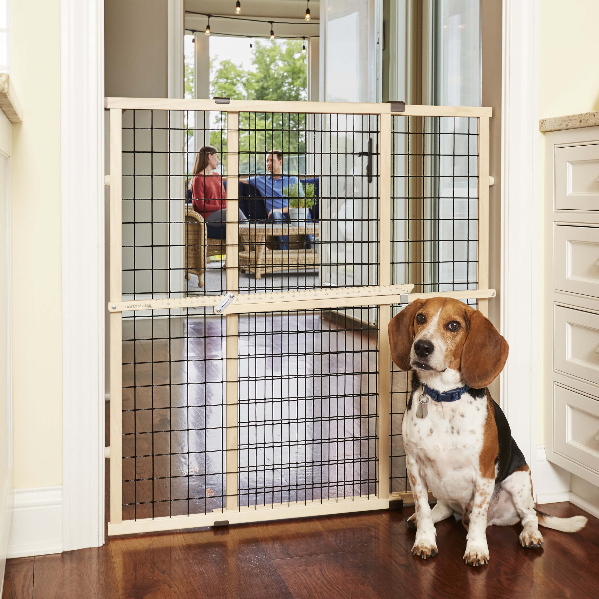 North States MyPet Natural Wood Extra Tall Wire Mesh Dog Gate, 29.5