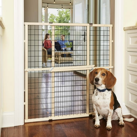North States MyPet Extra Tall and Wide Wire Mesh Wooden Petgate, Expands to 48" Wide