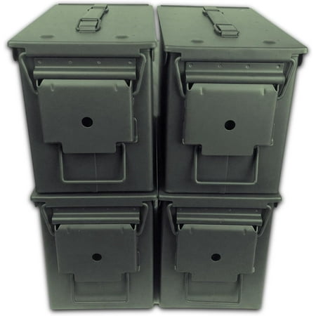 M2A1 50 Cal Ammo Can (11 x 5.5 x 7 Pack of 4) - Empty Ammo Storage Box w/Waterproof Gasket - Olive Drab Green Waterproof Metal Box for Ammunition & Tools - ‎Carbon Steel Ammunition Box