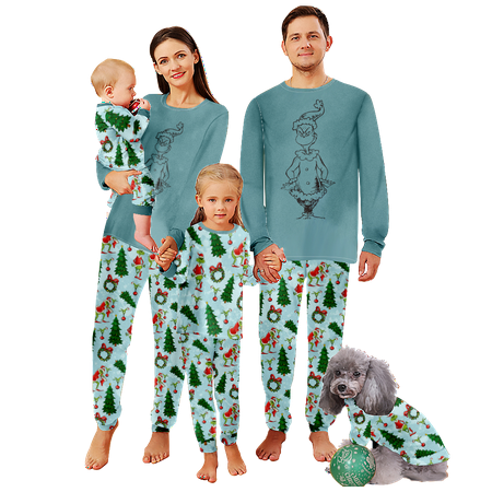 

FUNIER Family Christmas Pajamas Cartoon Monster Print Baby-Kids-Adult-Pet Size 2 Pieces Top and Pants Bodysuits Pajamas Set