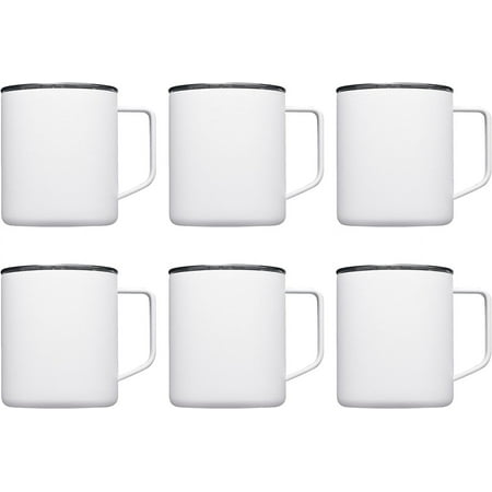 

Powder Coated Travel Mugs 13.5 Oz. Set Of 6 Bulk Pack - Double Wall Perfect For Coffee Hot Cocoa Other Hot & Cold Beverages - White