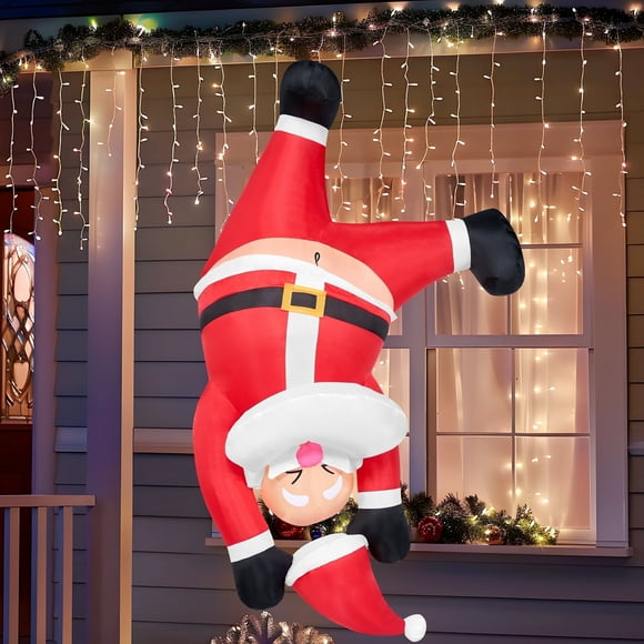 Joyfy 6 FT Christmas Inflatables Santa Outdoor Decorations,Hanging Upside Down Santa Christmas Blow Ups Yard Christmas with Built-in LEDs for Holiday Party Garden Decor