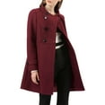 thumbnail image 5 of Unique Bargains Women's Winter Stand Collar Slant Pockets Double Breasted Coat M Burgundy, 5 of 7