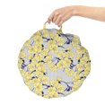 thumbnail image 2 of Flowers Round Floor Cushion with Handle, Buttercup Daffodil Bouquet Spring Blooming Beauty Branches on Stripes, Pillow for Living Room & Dorms, 18" Round, Mustard Dark Navy Blue, by Ambesonne, 2 of 4