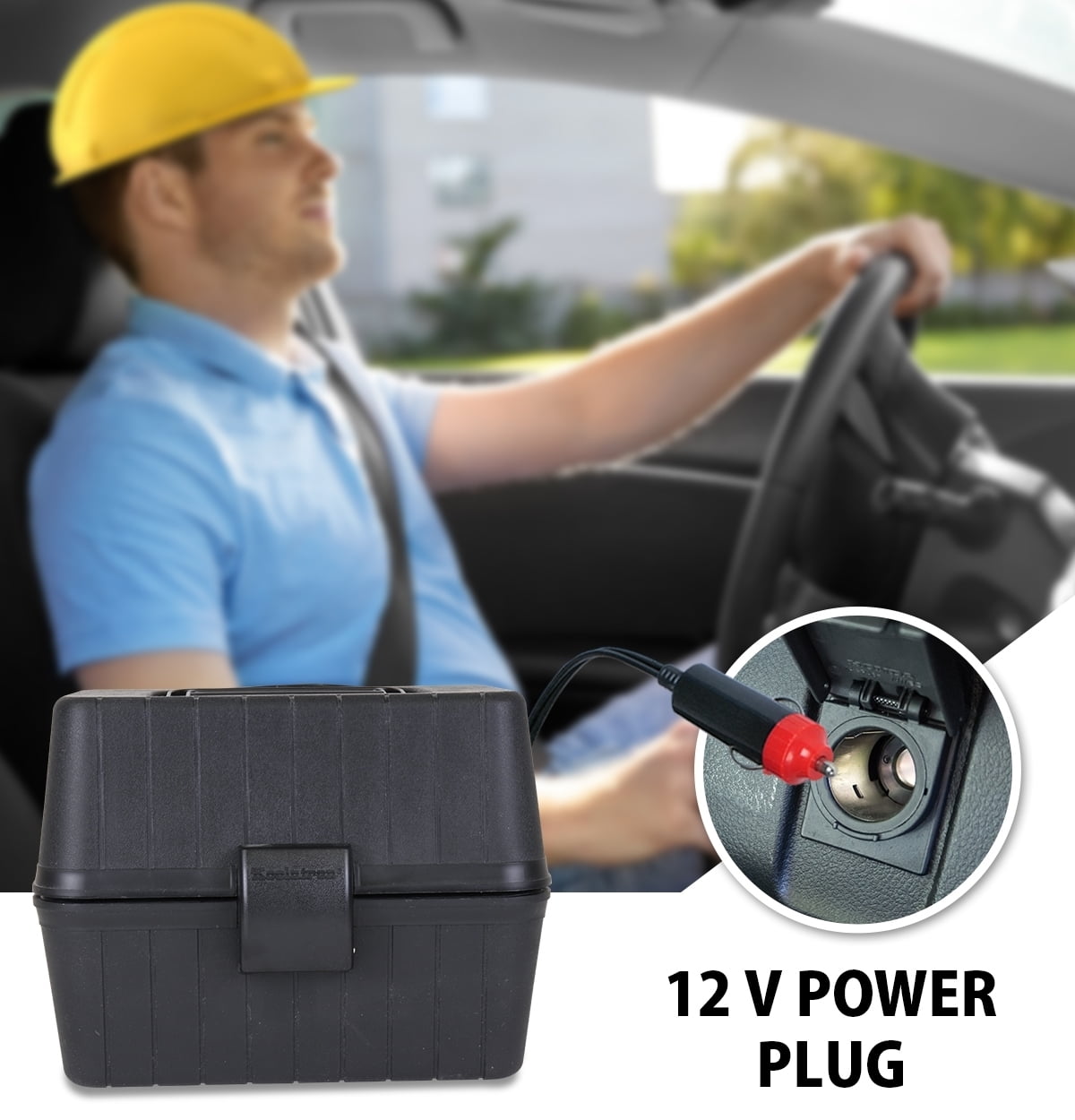 Koolatron 12V Heating Lunch Box Stove 1.6 Qt, 1.5 L, Classic Construction Worker Classic Black Lunchbox for Car, SUV, Truck, RV, Boat