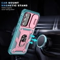 thumbnail image 6 of Compatible with Samsung Galaxy A54 5G with Sliding Cover Lens Protection & Kickstand, Built-in 360° Rotate Ring Stand Magnetic Card Slot Hybrid Cover Case for Samsung Galaxy A54 5G 6.4 inch,Pink+Green, 6 of 10