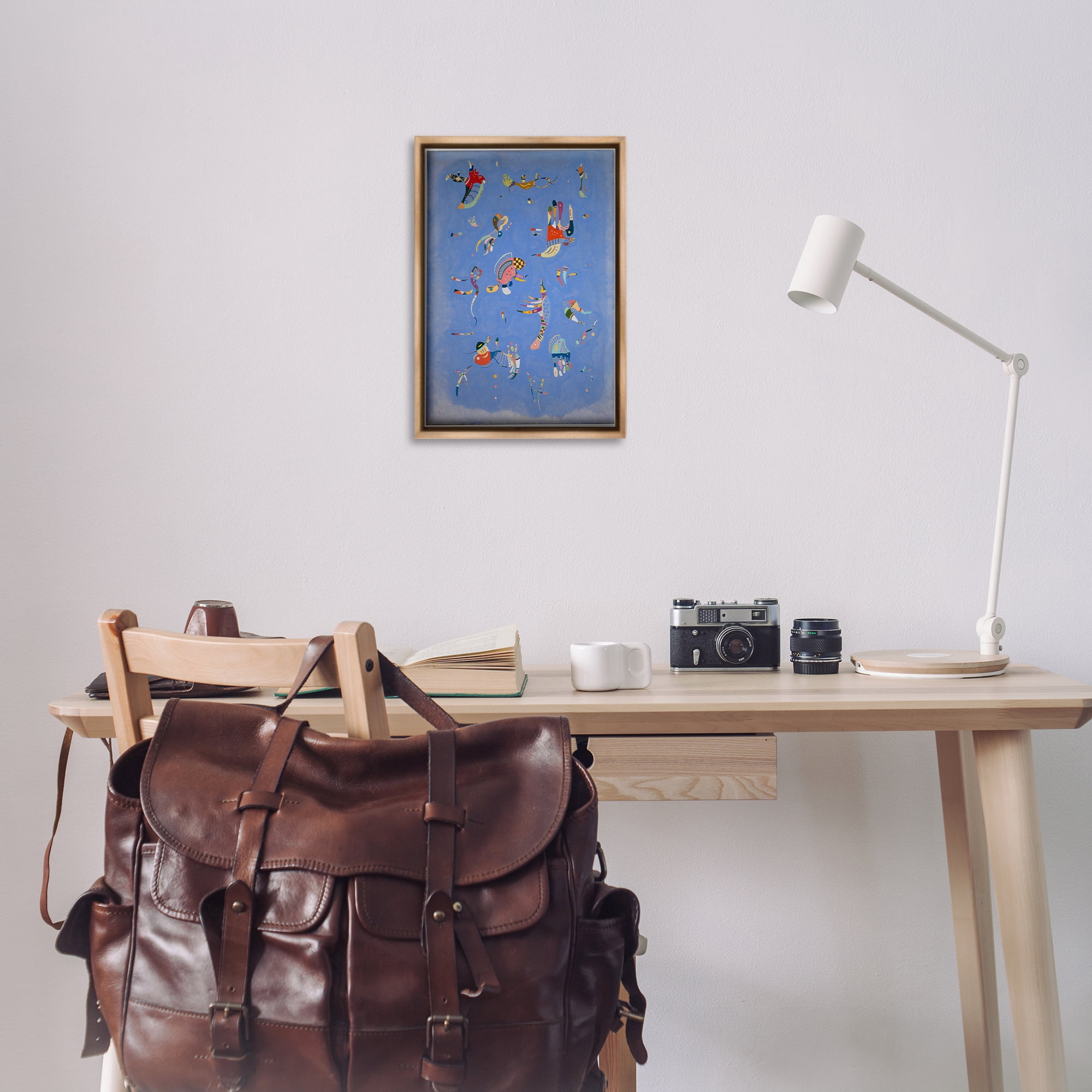 Stupell Industries Kandinsky Sky Blue Painting Abstract Painting Brown Floater Framed Canvas Art Print Wall Art, 17 x 25