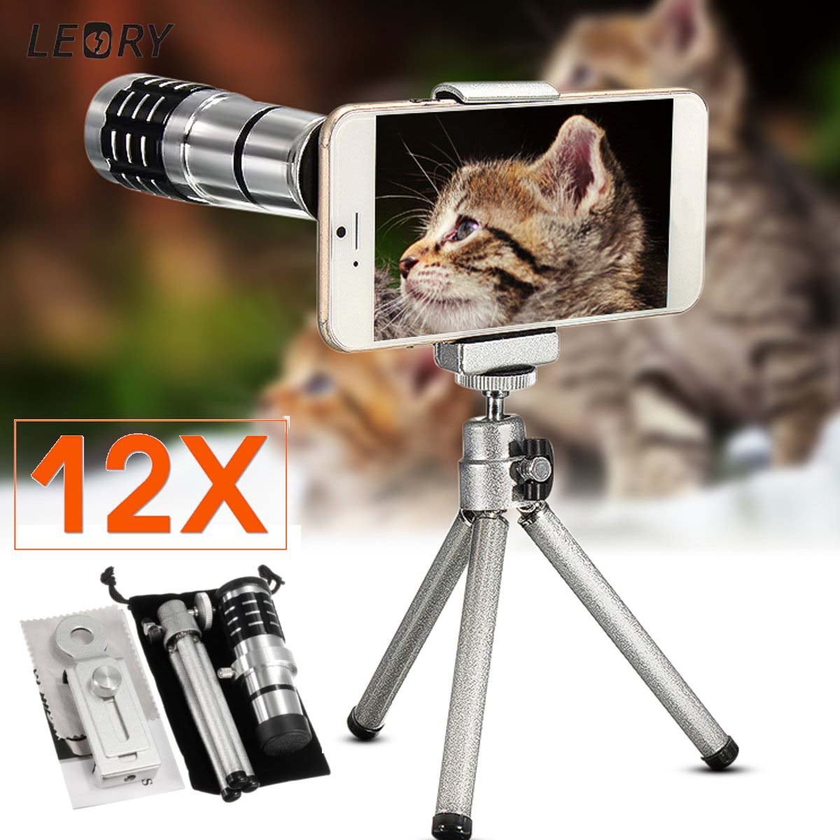Universal 12X Optical Zoom Telescope Camera Lens Kit with Mini Tripod