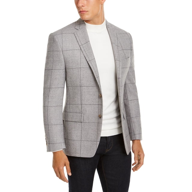 LAUREN RALPH LAUREN Mens Lexington Wool Blend Window Pane Two-Button Blazer, Light Gray, 38R
