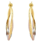 Brilliance Fine Jewelry 10K Rose Gold with Yellow and White Rhodium Plate Round Swirl Hoop Earrings