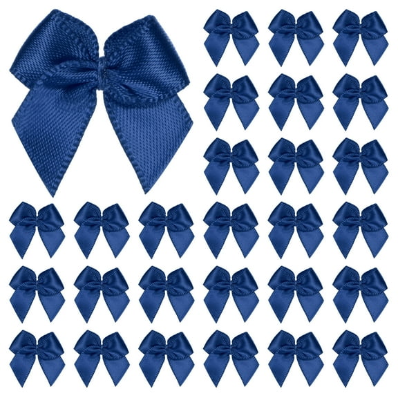 Uxcell 50 Pack Mini Craft Ribbon Bow 0.98 x 0.98 inch Checkered Fabric Satin Ribbon Bows Boutique for DIY Navy Blue