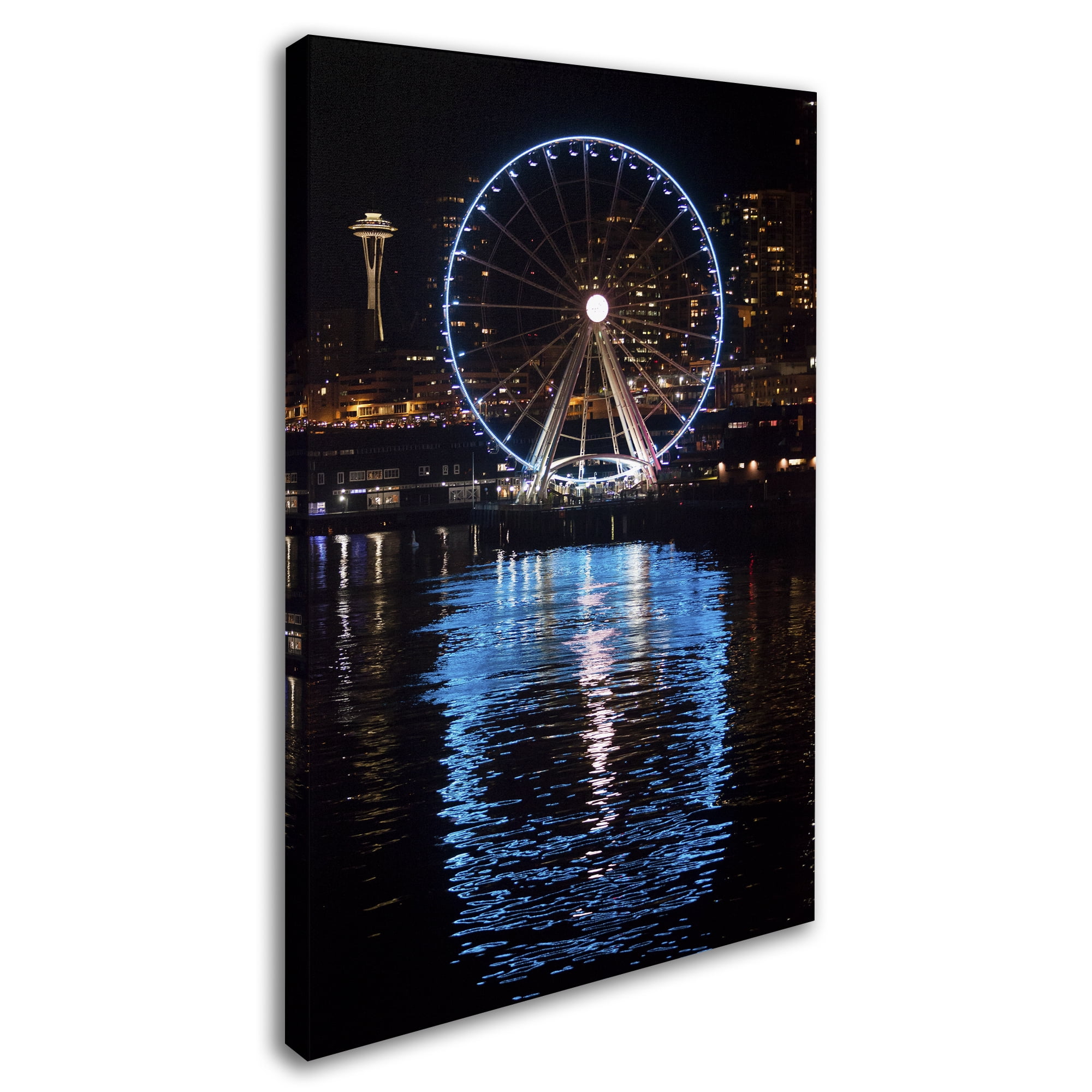 Trademark Fine Art "Seattle Waterfront at Night" Canvas Art by Yale Gurney