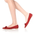thumbnail image 2 of YDN Women Stylish Bowknot Chunky Low Heel Pumps Comfy Pointed Closed Toe Ballet Flats Slip on Soft Office Shoes Size 5 Red, 2 of 5