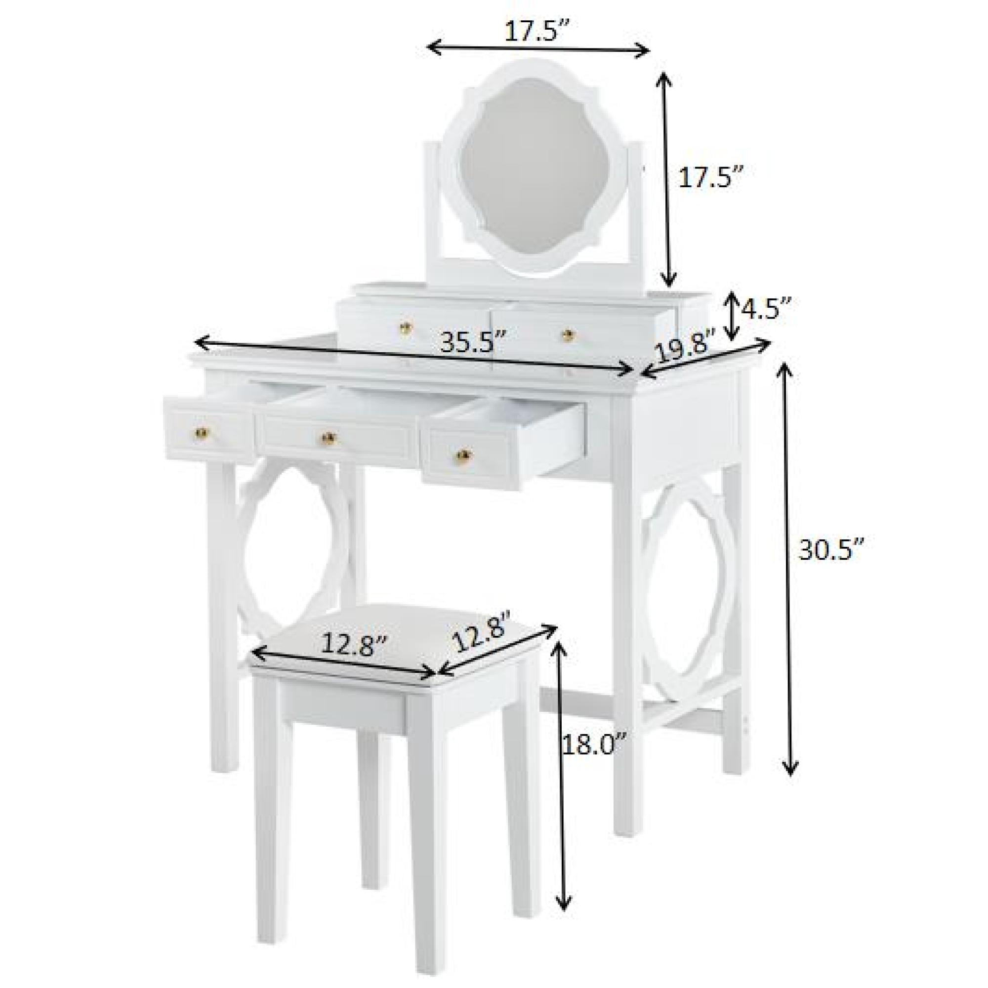 Leumius White Vanity Table Set with Reversible Mirror,Small Makeup Vanity Desk Dressing Table with Stool for Small Places,Bedroom