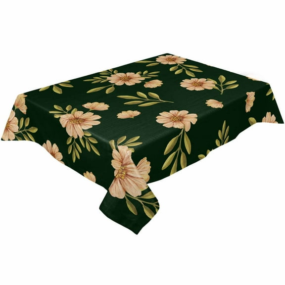 Dark Green Foral Leaves Rectangle Tablecloths 54x79,Fall Rural Natural Countryside Table Cloth Table Cover Indoor/Outdoor Tabletop Decor for Wedding Holiday Party Dinner Baby Shower