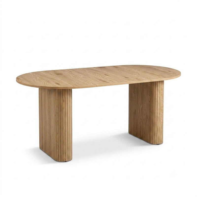 70.8" Long Oval Dining Table for 6-8, Large Wooden Kitchen Dinner Table with Striped Base & Non-Slip Foot Pads