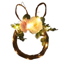 Easter Bunny Wreath for Front Door,Spring Rabbit Wreath with Pastel Eggs,Berries,and Bow,Farmhouse Indoor Outdoor Wall Window Decor