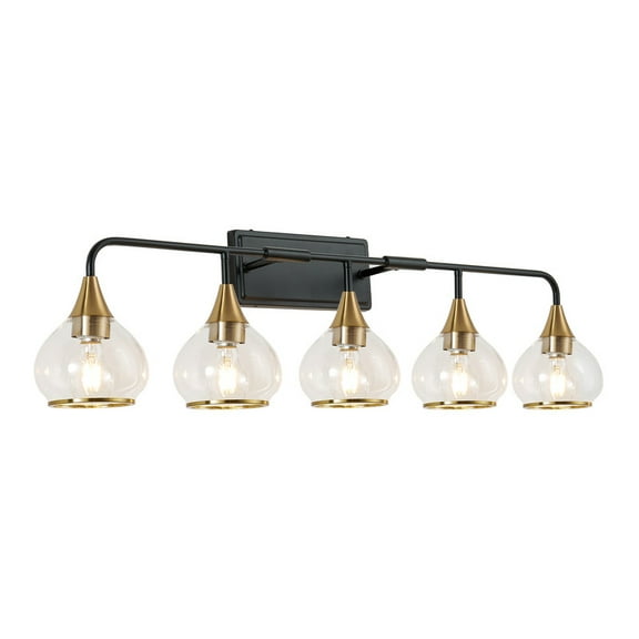 40" Modern Black and Gold 5 Light Bathroom Vanity Light Fixture, Clear Glass Shades Wall Sconce for Mirror, Living Room, or Vanity (Bulbs Not Included)