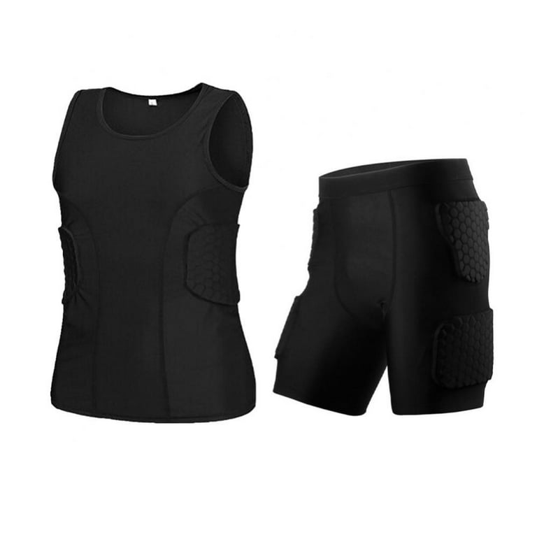 Men's Padded Compression Shirt Training Vest, Sleeveless T-Shirt and Short  Set Ribs, Back,Thighs and Buttocks Elbow Knee Protector - Football Soccer
