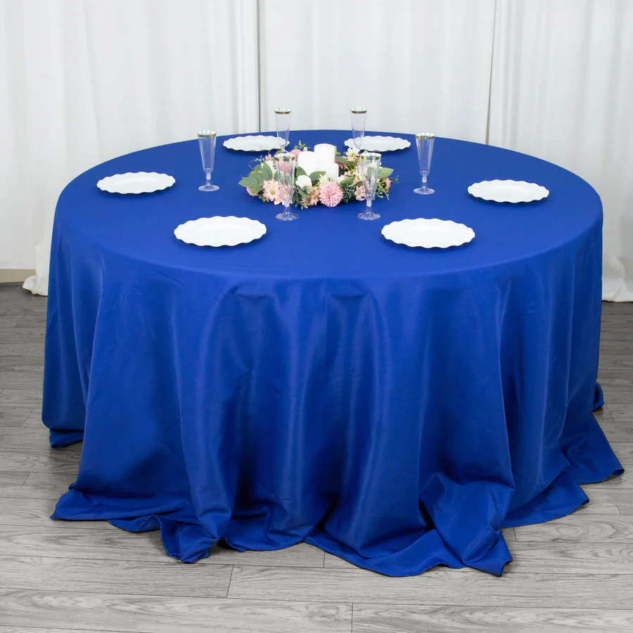 132" Royal Blue 200 GSM Seamless Premium Polyester Round Tablecloth