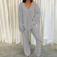 thumbnail image 2 of MEICHEN Pajamas for Women Women's Fuzzy Sets 2 Piece Outfits Long Sleeve Top Wide Leg Pants Pajama Sets Womens Loungewear, 2 of 3