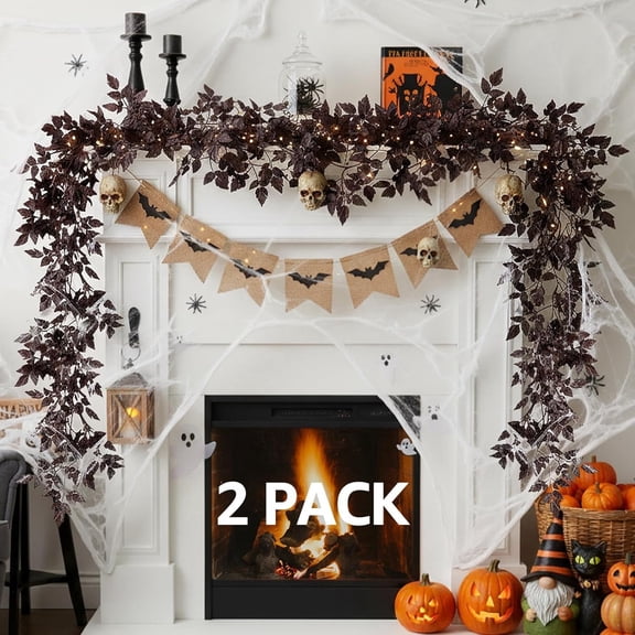 Fall Decor -2 Pack Fall Garland for Mantle, 6Ft Plum Cimicifuga Seeded Leaf Garlands,Artificial Autumn Décor Fireplace and Table Decorations for Home Indoor Door Halloween Thanksgiving