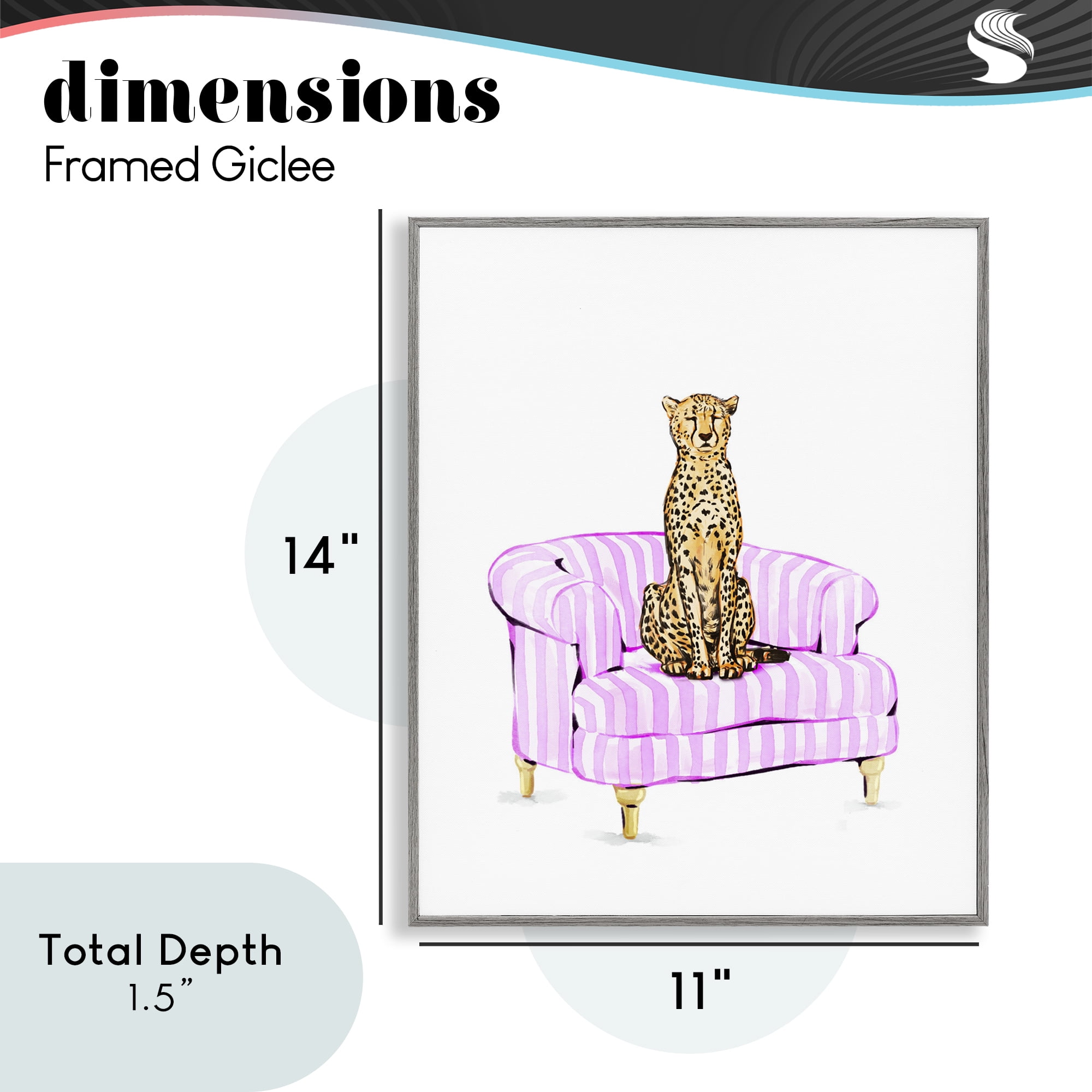 Cheetah on Pink Stripe Chair Gray Framed Giclee Art, design by Ziwei Li