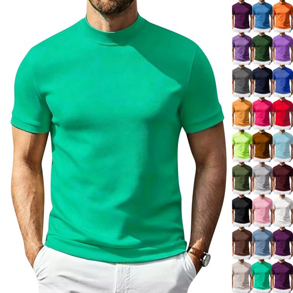 Men's Short Sleeve Mock Neck Pullover Sweaters Casual Stylish Slim Fit Basic Top Silk-Like Fabric,Mint Green L