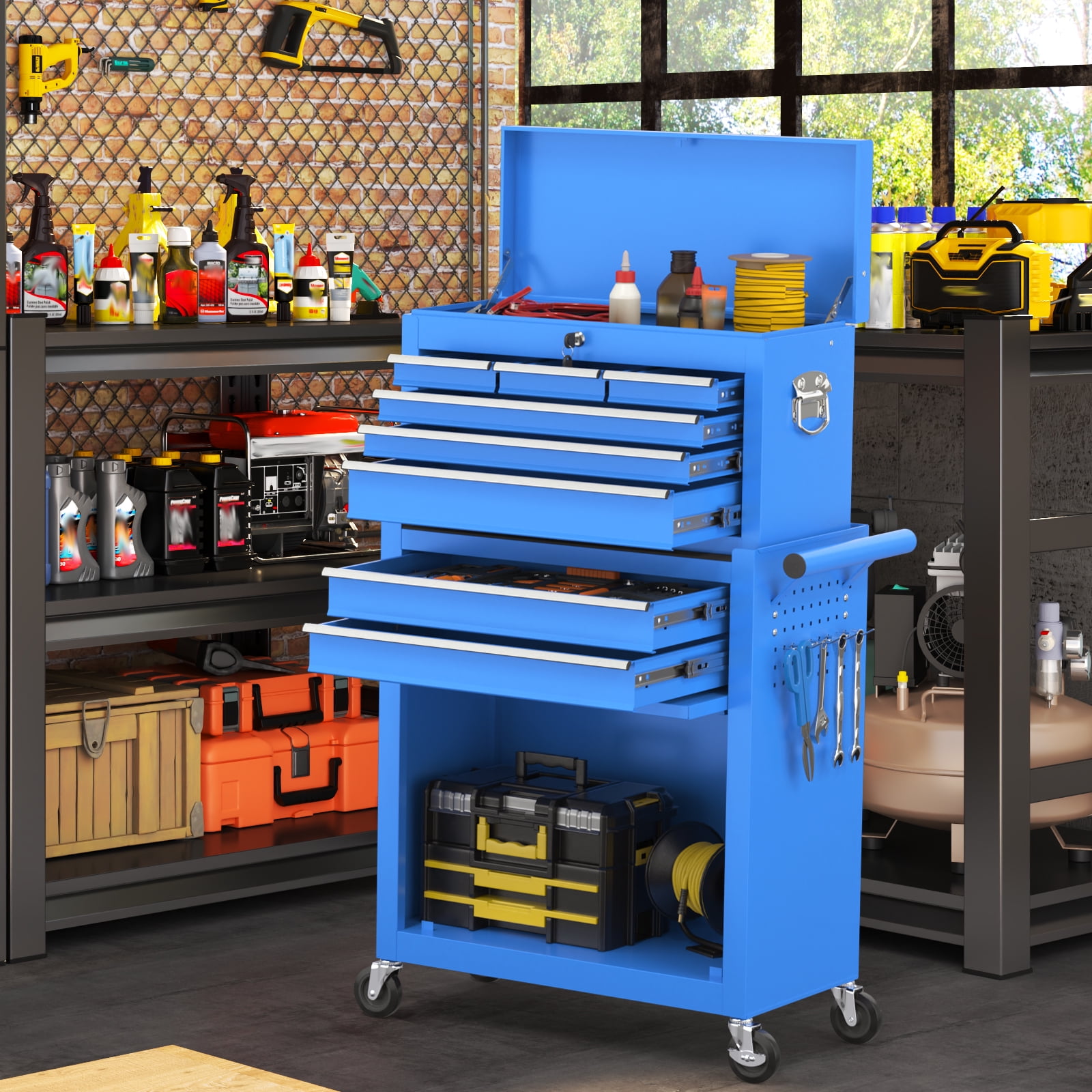 Odaof 8-Drawer Rolling Tool Chest on Wheels with Drawers Locking Toolbox Organizer for Mechanics Garage Workshop Blue