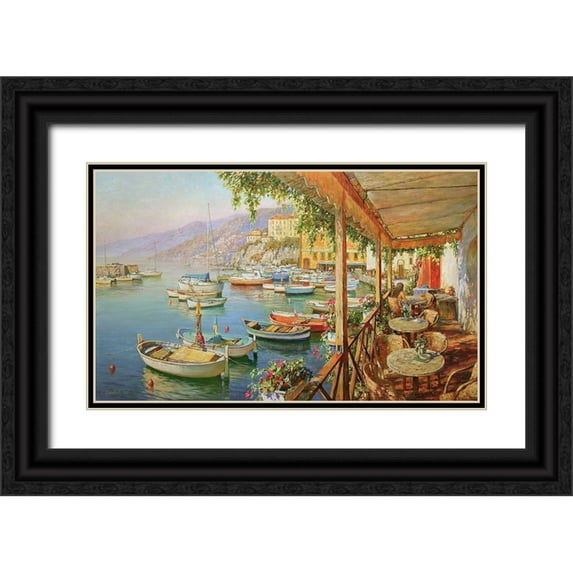 Obuchovsky, Yury 18x12 Black Ornate Wood Framed with Double Matting Museum Art Print Titled - Cafe near Sea