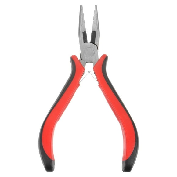Unique Bargains Mini Needle Nose Pliers 4.5' Toothed Precision Plier with Plastic Handle for DIY Crafts Jewelry Making