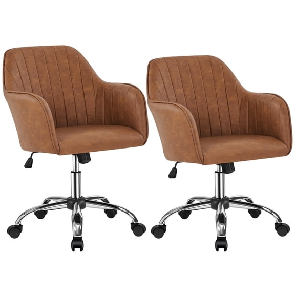 Yaheetech Set of 2 Modern Height-Adjustable Faux Leather Desk Chair, Retro Brown