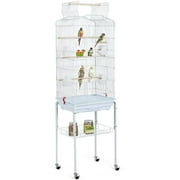 Yaheetech 64"H Open Top Metal Bird Cage Large Parrot Cage w/ Double Doors & Rolling Stand for Budgie Parrot Canary Cockatiel, White