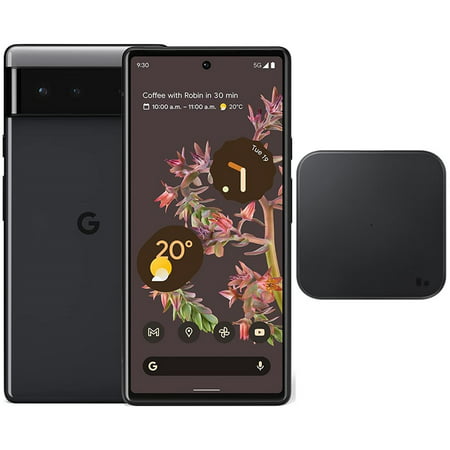 Google Pixel 6 5G (128GB, 8GB) 6.4", Android 12 (GSM + CDMA) 4G LTE Fully Unlocked (Verizon, T-Mobile, AT&T, Fi) US Model (Wireless Charger Bundle, Stormy Black)