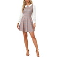 thumbnail image 1 of Vestido mini A-line de manga larga con cuello Peter Pan a cuadros para mujer Inspire Chic XL Rosa, 1 of 6