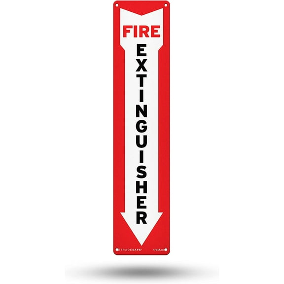 TRADESAFE Fire Extinguisher Sign With Downward Arrow, 4” x 18”, 40 Mil Aluminum Wall Safety Signs