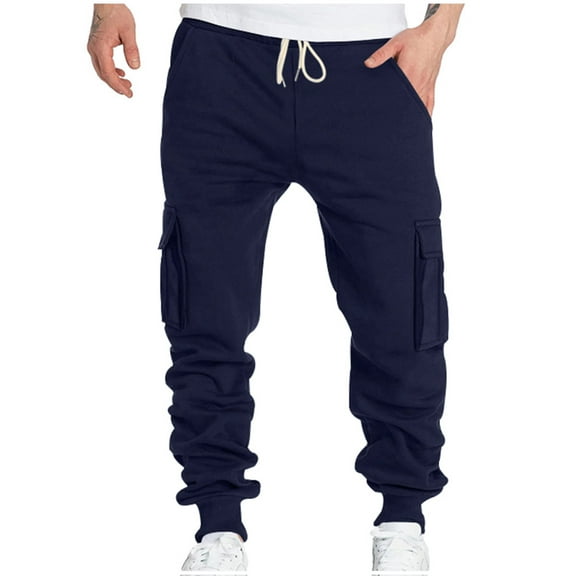 Diufon Jogger Pants for Men Fall Winter Fleece Thickened Warm Sweatpants Elastic Waist Drawstring Cargo Pant